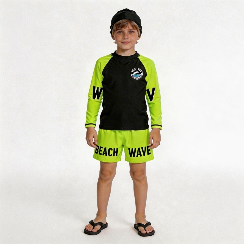 RTX Kids Neon Wave Set Maniche Lunghe con Cappellino - Lime/Nero